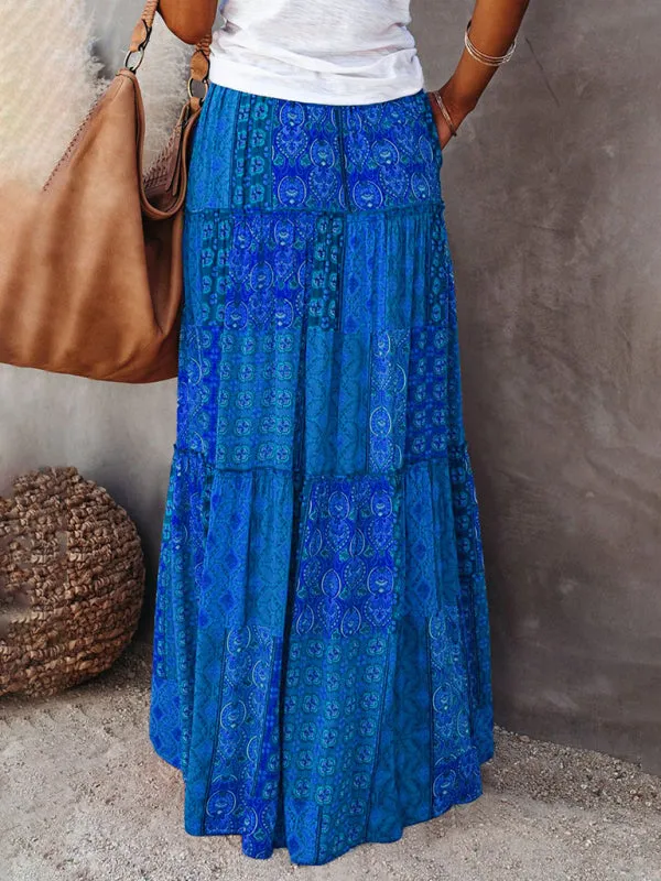 Blue Zone Planet |  Luna's Bohemian High Waist Casual Maxi Loose Skirt