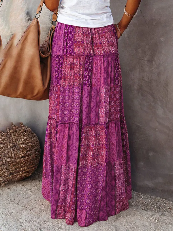 Blue Zone Planet |  Luna's Bohemian High Waist Casual Maxi Loose Skirt