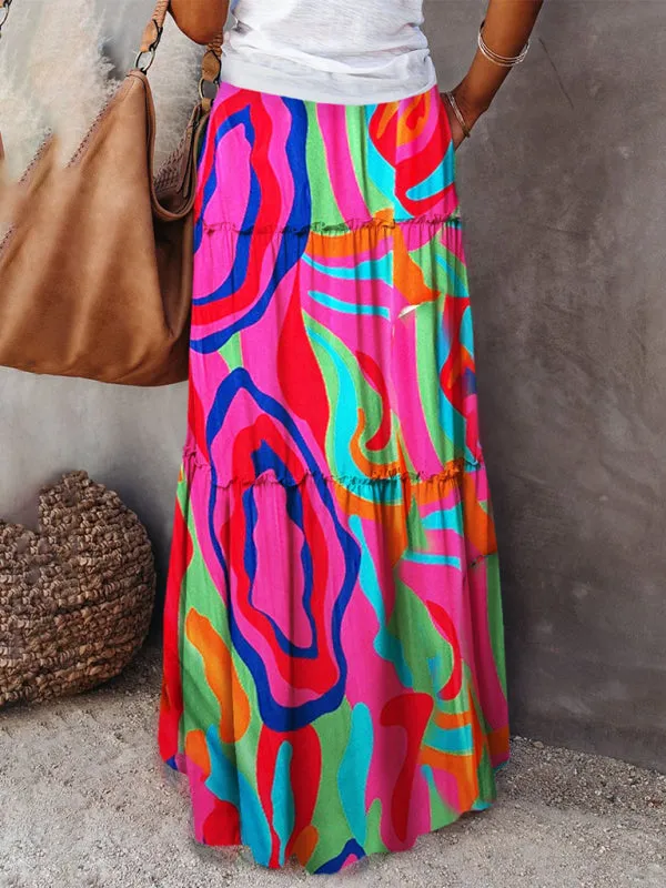 Blue Zone Planet |  Luna's Bohemian High Waist Casual Maxi Loose Skirt