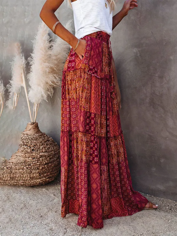 Blue Zone Planet |  Luna's Bohemian High Waist Casual Maxi Loose Skirt
