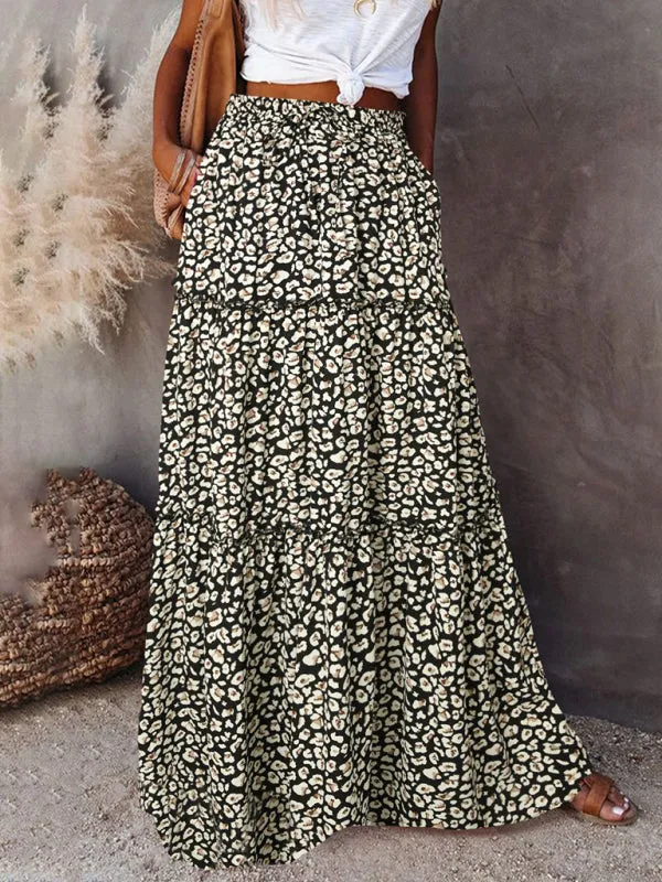Blue Zone Planet |  Luna's Bohemian High Waist Casual Maxi Loose Skirt