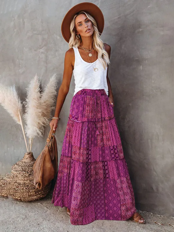 Blue Zone Planet |  Luna's Bohemian High Waist Casual Maxi Loose Skirt