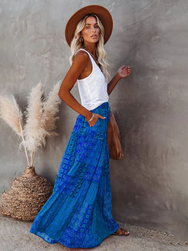 Blue Zone Planet |  Luna's Bohemian High Waist Casual Maxi Loose Skirt