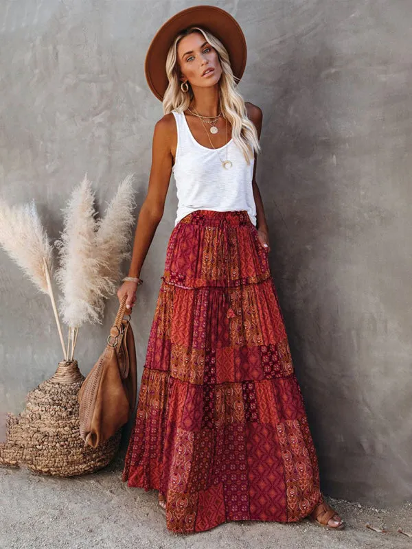 Blue Zone Planet |  Luna's Bohemian High Waist Casual Maxi Loose Skirt