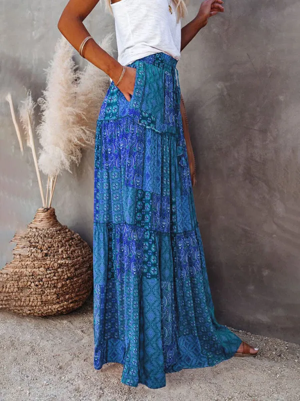 Blue Zone Planet |  Luna's Bohemian High Waist Casual Maxi Loose Skirt