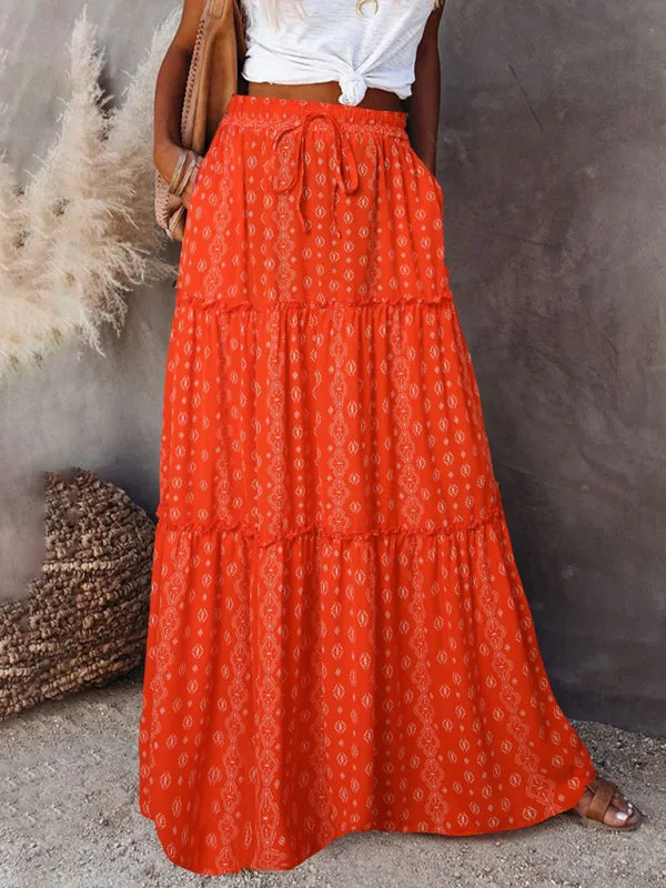Blue Zone Planet |  Luna's Bohemian High Waist Casual Maxi Loose Skirt