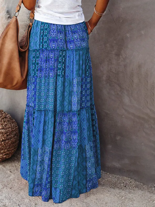 Blue Zone Planet |  Luna's Bohemian High Waist Casual Maxi Loose Skirt