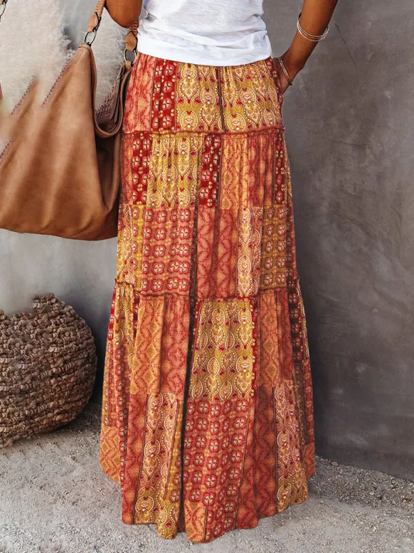 Blue Zone Planet |  Luna's Bohemian High Waist Casual Maxi Loose Skirt