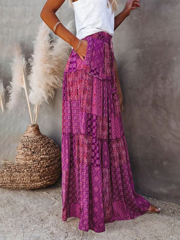 Blue Zone Planet |  Luna's Bohemian High Waist Casual Maxi Loose Skirt