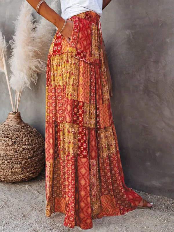 Blue Zone Planet |  Luna's Bohemian High Waist Casual Maxi Loose Skirt