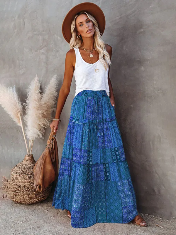 Blue Zone Planet |  Luna's Bohemian High Waist Casual Maxi Loose Skirt