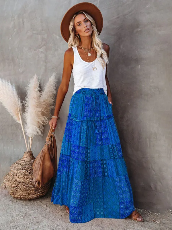 Blue Zone Planet |  Luna's Bohemian High Waist Casual Maxi Loose Skirt