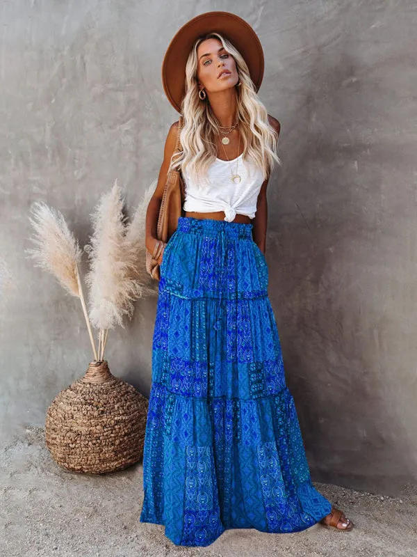 Blue Zone Planet |  Luna's Bohemian High Waist Casual Maxi Loose Skirt