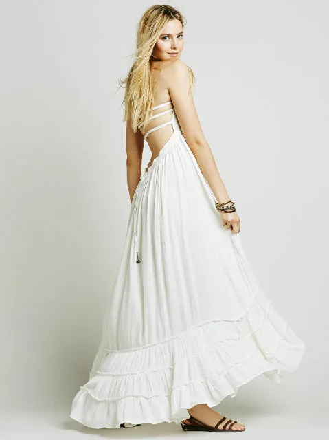 Bohemian Long Backless Cotton Maxi Party Dress