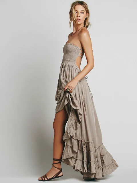 Bohemian Long Backless Cotton Maxi Party Dress