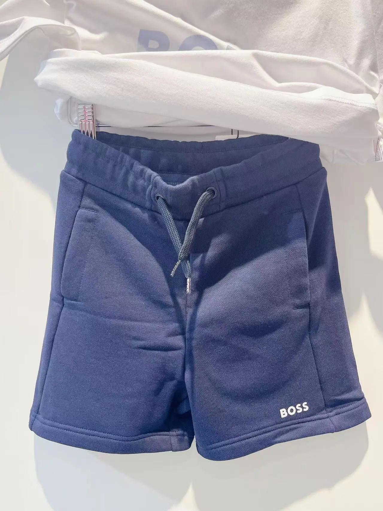 Boss Boys White & Blue Cotton Shorts Set