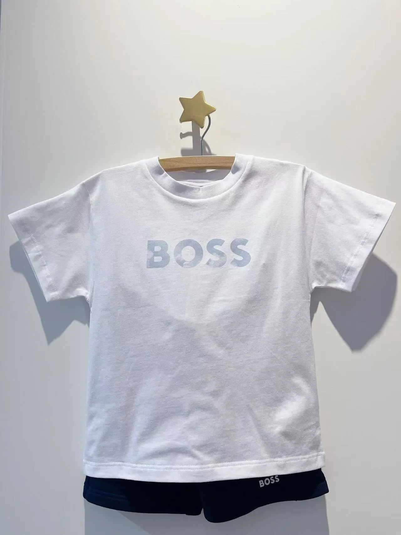 Boss Boys White & Blue Cotton Shorts Set