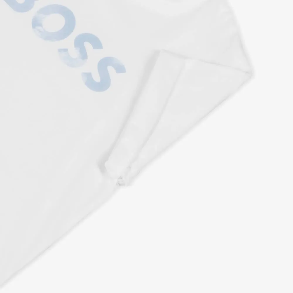 Boss Boys White & Blue Cotton Shorts Set