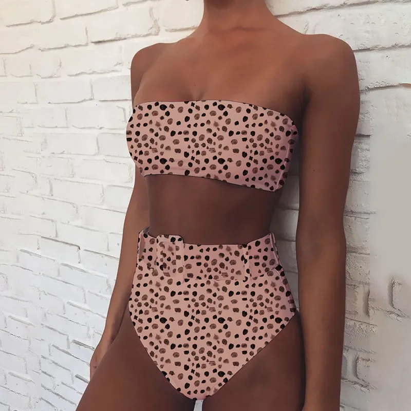 Bright Color High Rise Belt Tube Bikinis
