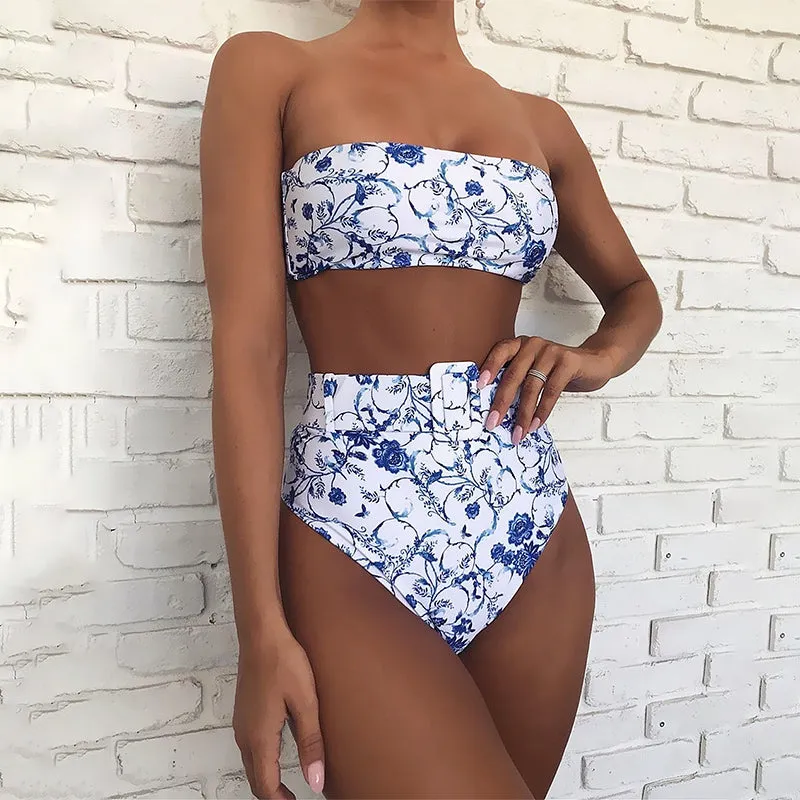 Bright Color High Rise Belt Tube Bikinis
