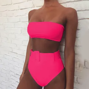 Bright Color High Rise Belt Tube Bikinis
