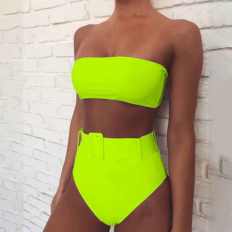 Bright Color High Rise Belt Tube Bikinis