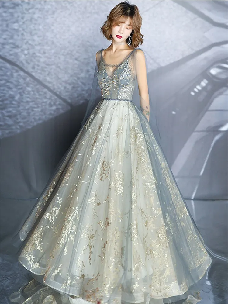 Brilliant Appliques Sexy V Neck Sleeveless Evening Dress Classic