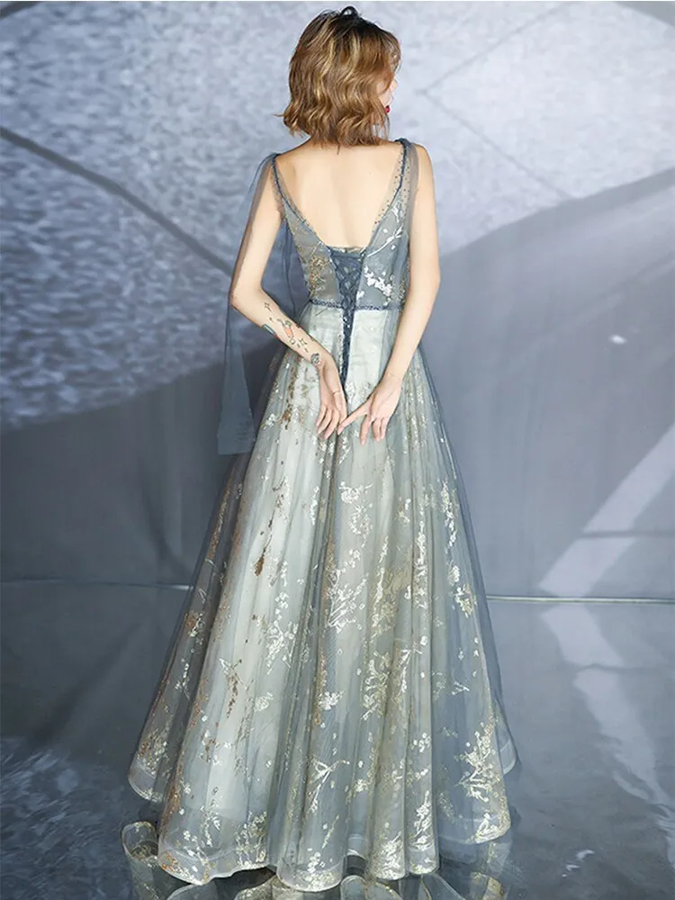 Brilliant Appliques Sexy V Neck Sleeveless Evening Dress Classic