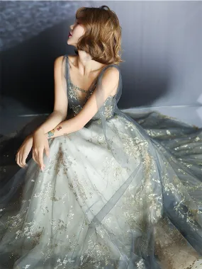Brilliant Appliques Sexy V Neck Sleeveless Evening Dress Classic
