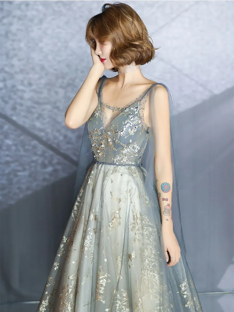 Brilliant Appliques Sexy V Neck Sleeveless Evening Dress Classic