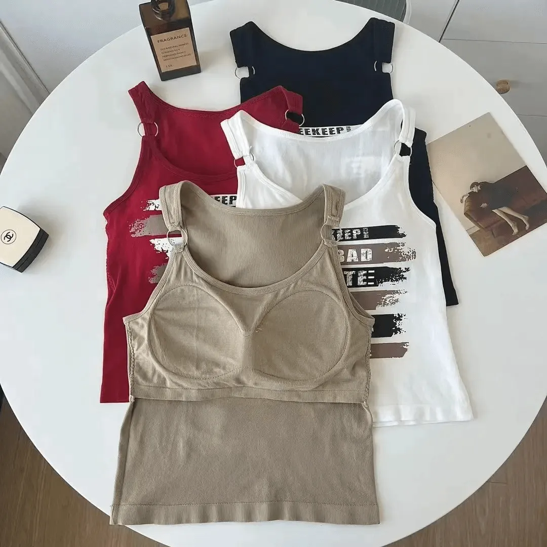 Camisoles With Chest Pad Sleeveless Streetwear Tank Tops - XW8884