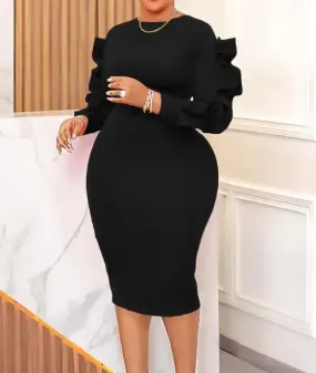 Catherine Elegant Office Lady Long Sleeve Round Neck Wrap Dresses
