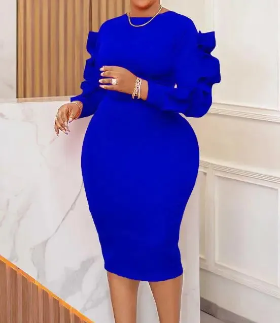 Catherine Elegant Office Lady Long Sleeve Round Neck Wrap Dresses