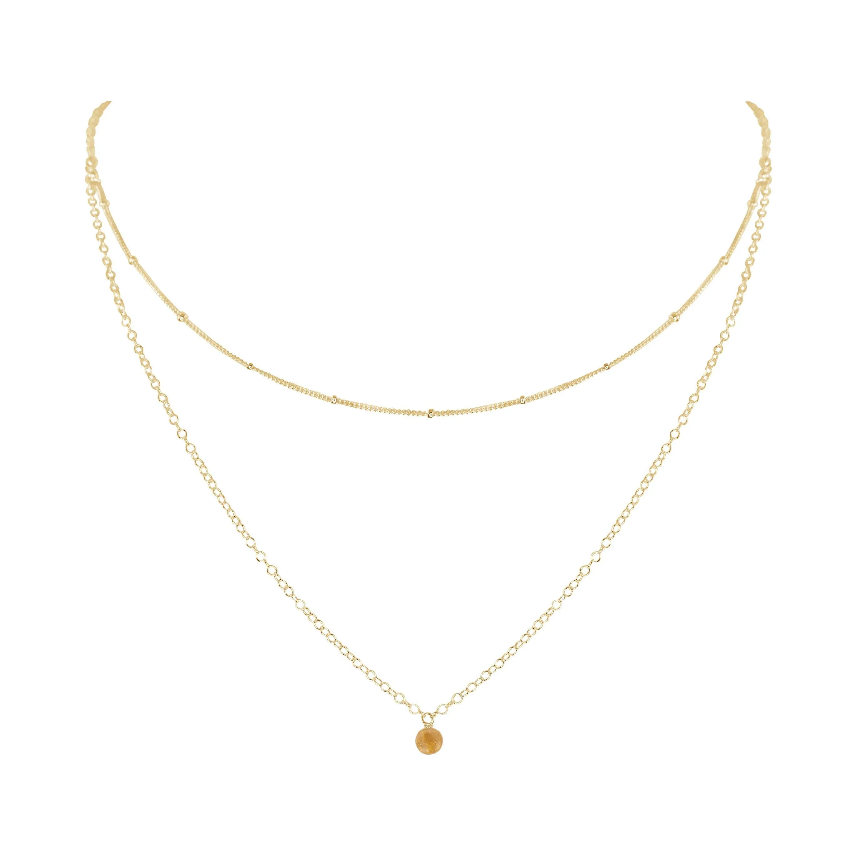 Citrine Gemstone Chain Layered Choker Necklace