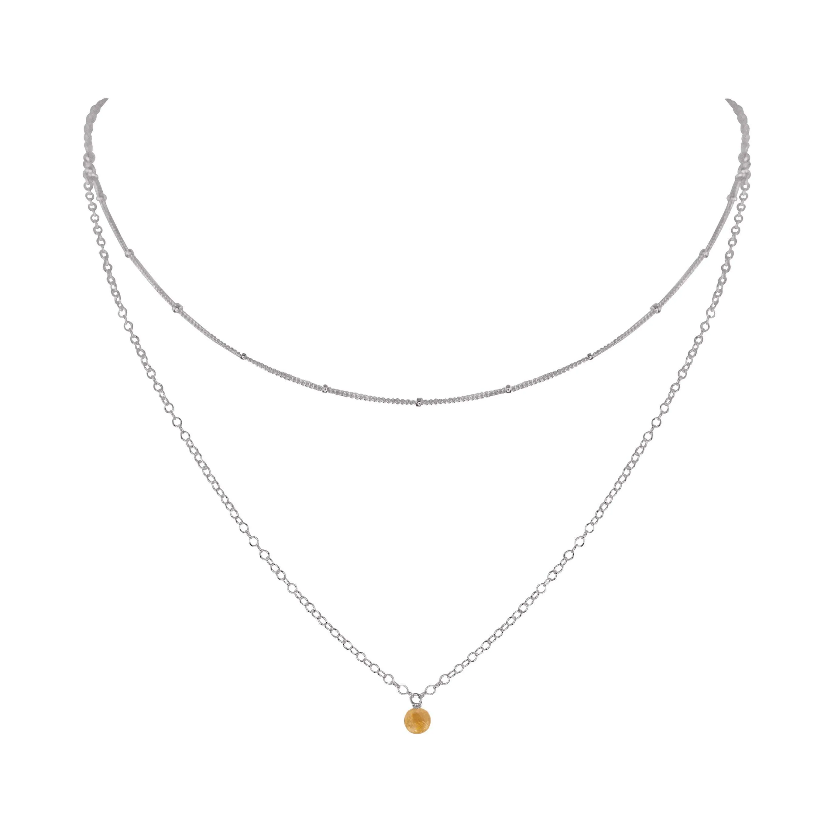 Citrine Gemstone Chain Layered Choker Necklace