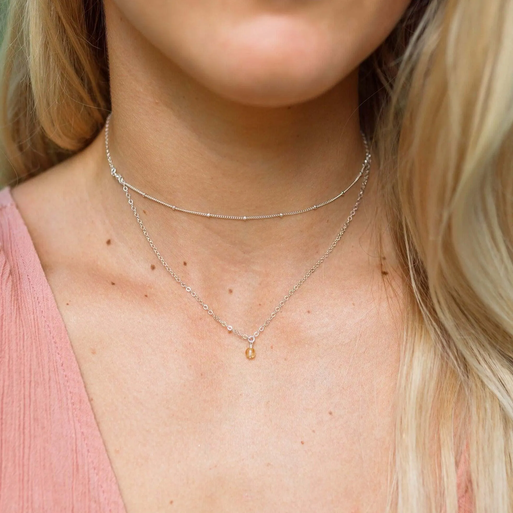 Citrine Gemstone Chain Layered Choker Necklace