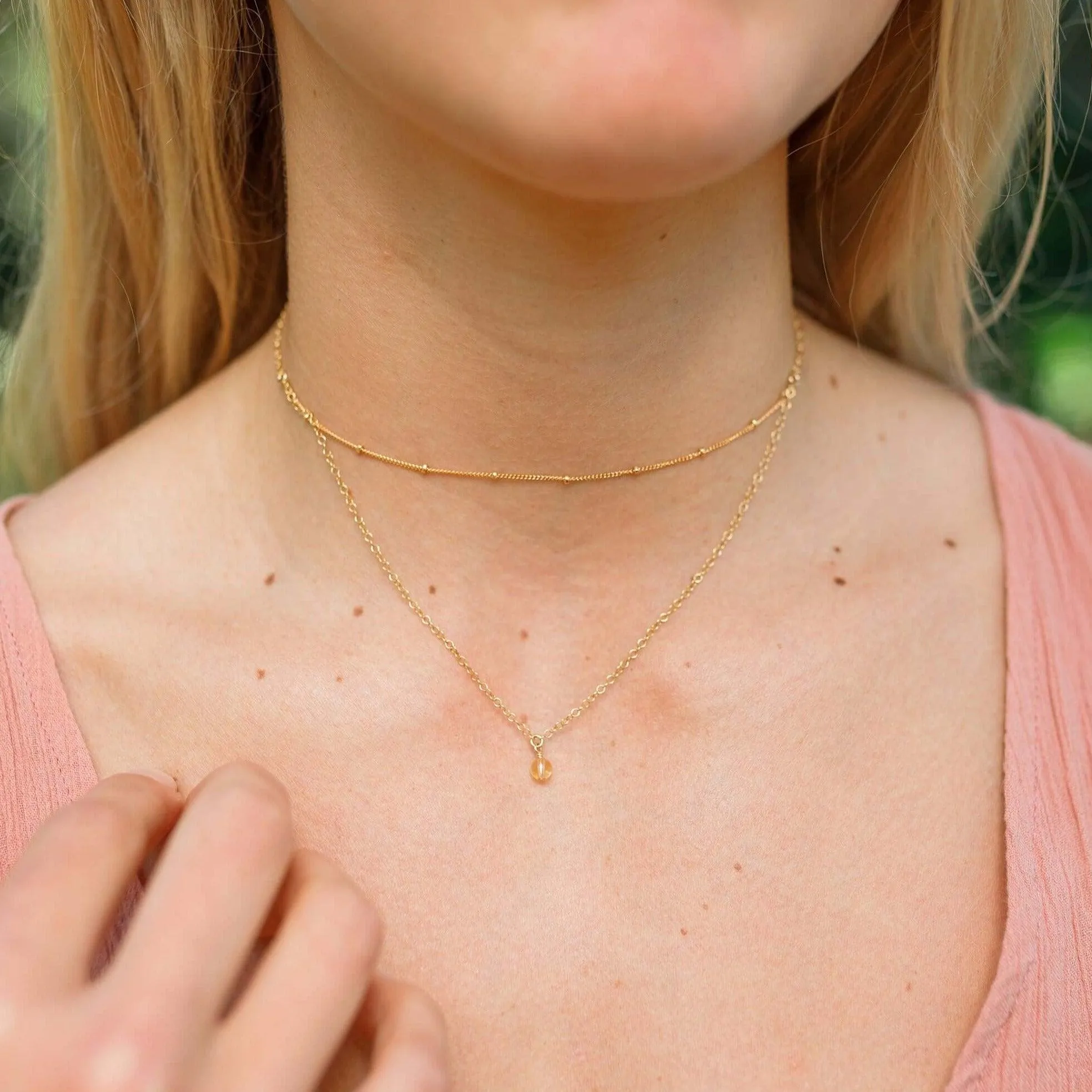 Citrine Gemstone Chain Layered Choker Necklace