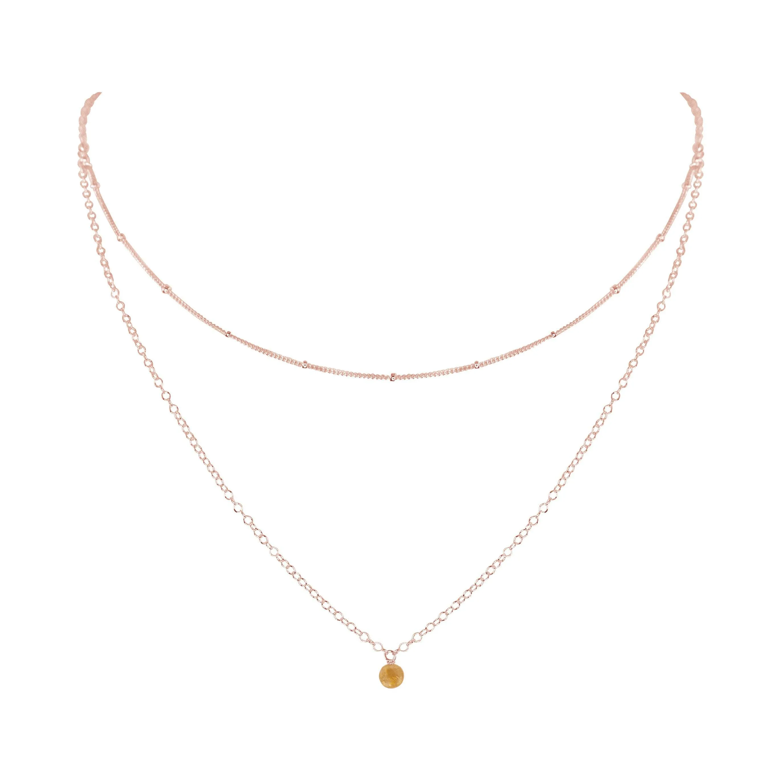 Citrine Gemstone Chain Layered Choker Necklace