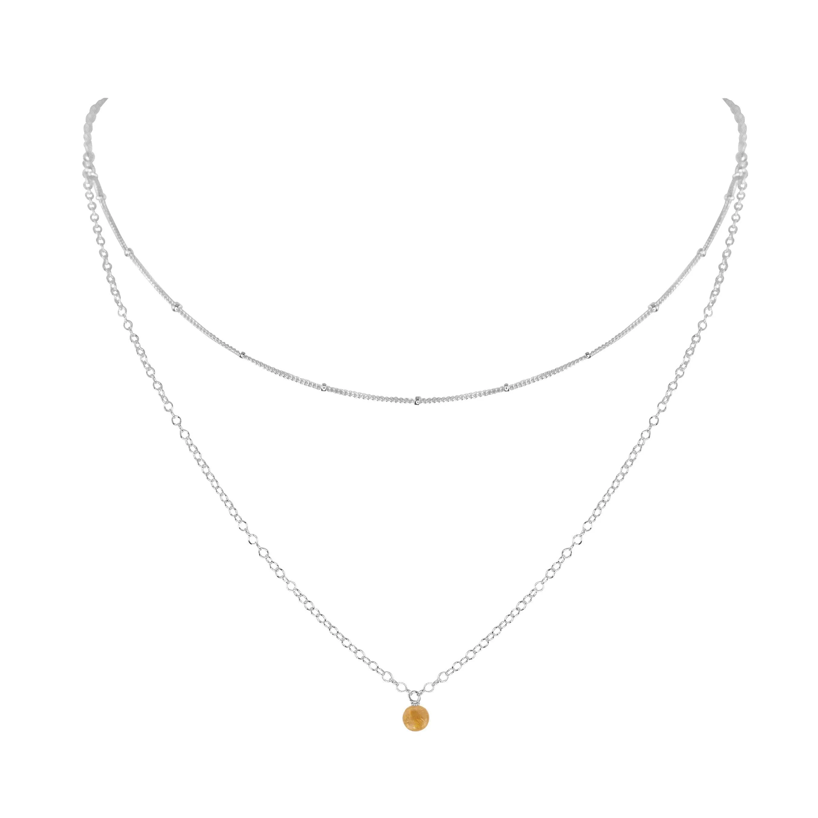 Citrine Gemstone Chain Layered Choker Necklace