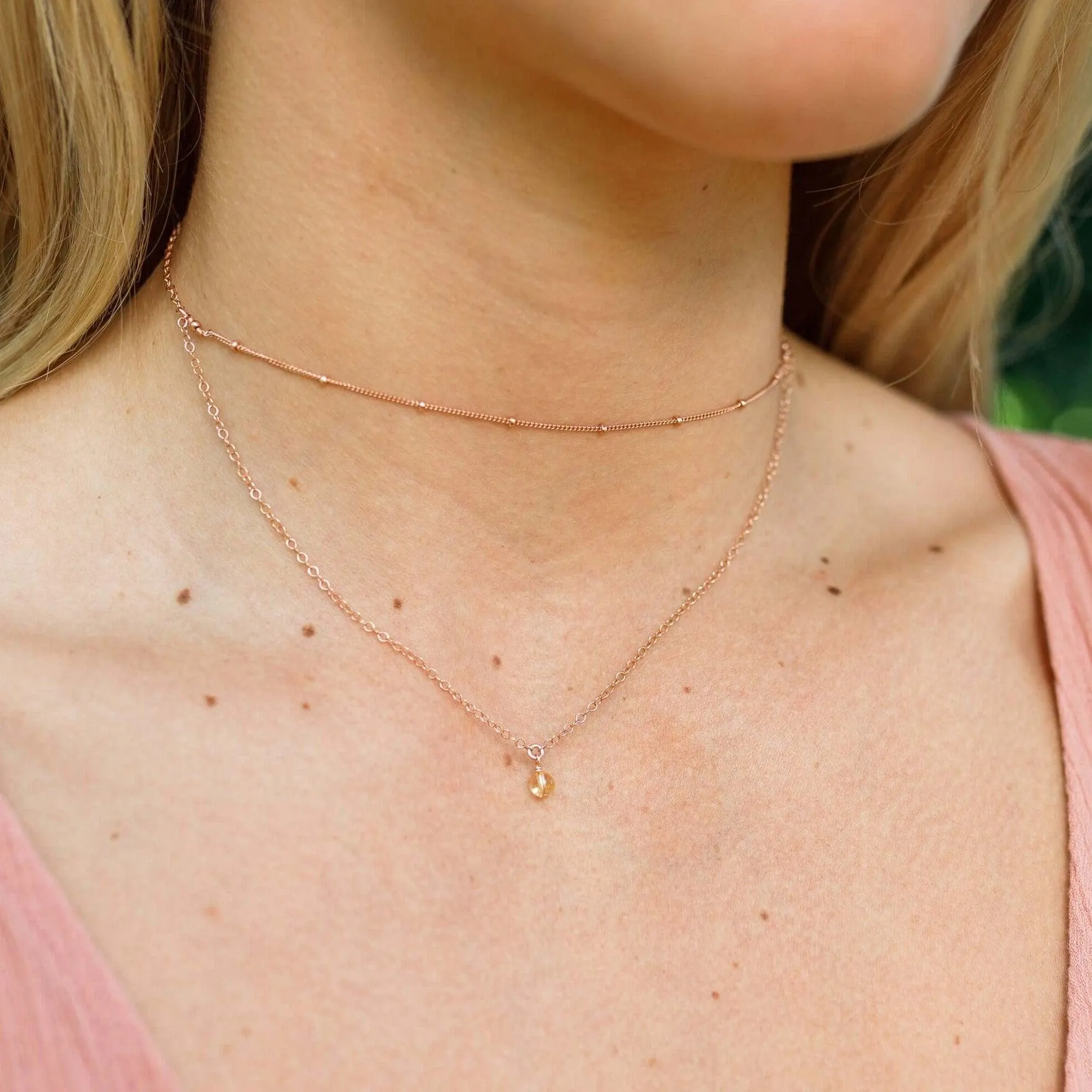 Citrine Gemstone Chain Layered Choker Necklace