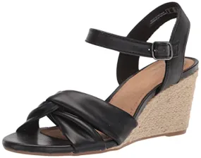 Clarks Women's Margee Beth Espadrille Wedge Sandal, Black Synthetic, 6