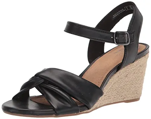 Clarks Women's Margee Beth Espadrille Wedge Sandal, Black Synthetic, 6