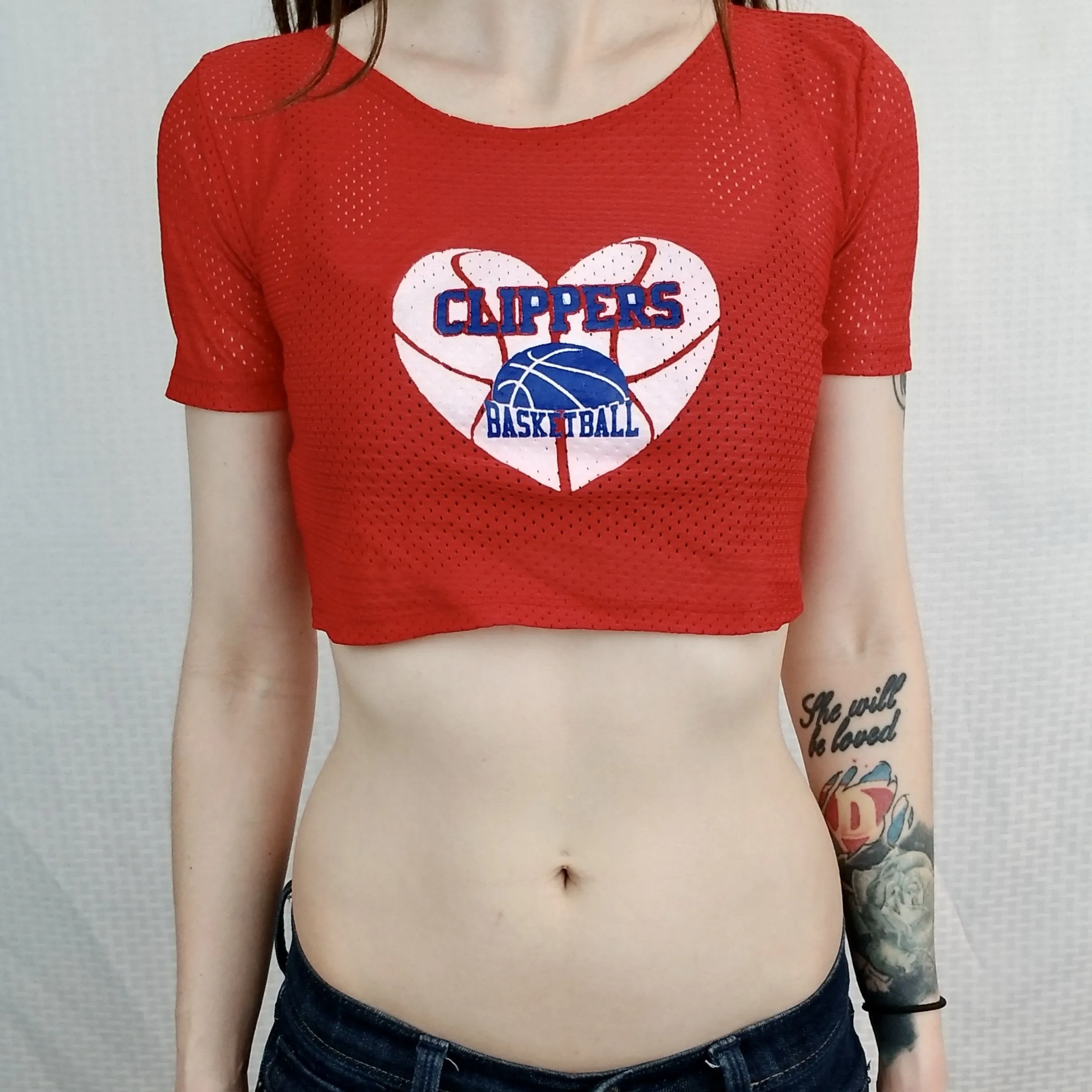Clippers Basketball Red Short Sleeve Crop Top / Cropped Jersey / Made in USA