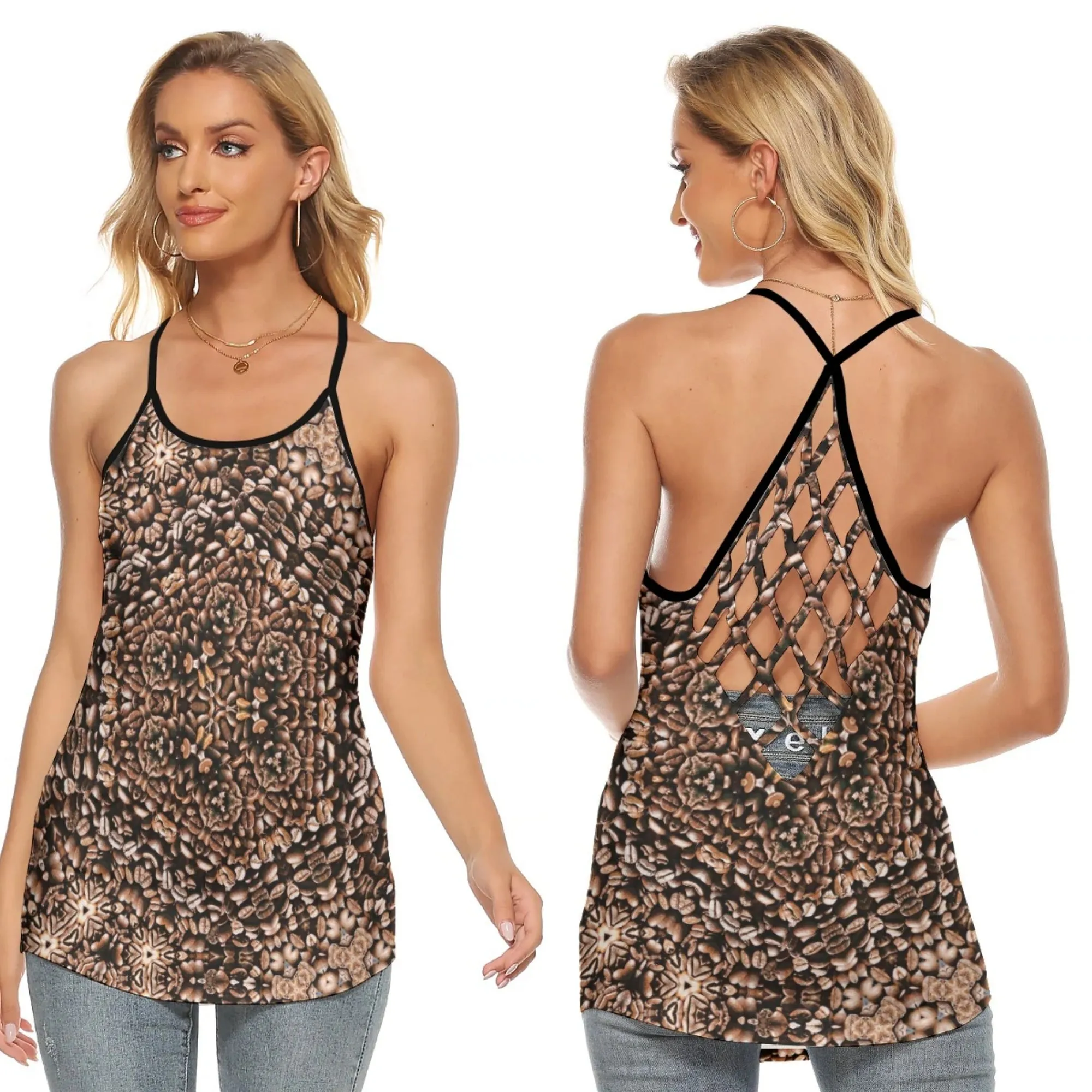 Coffee Beans K Criss-Cross Open Back Tank Top up to 5 XL (FWS)