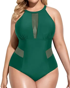 Comfortable Removable Padded Plus Size Swimwear-Emerald Green