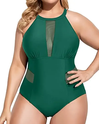 Comfortable Removable Padded Plus Size Swimwear-Emerald Green