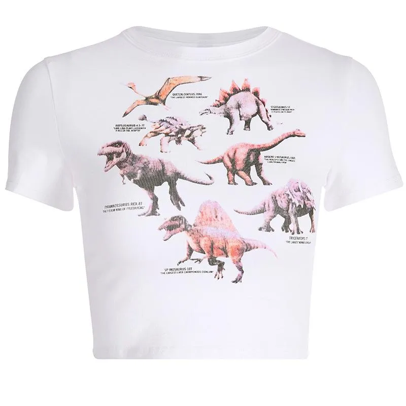 Cool Graphic Prints Jurassic Dinosaur Short Sleeve Crop Top Tee Shirt
