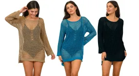 CU-BP25 - Wholesale Women’s Long Sleeve Pullover Crochet-Style Cover-Up