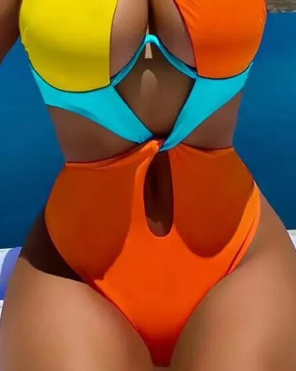 Cutout Backless Halter One-Piece Swimsuit