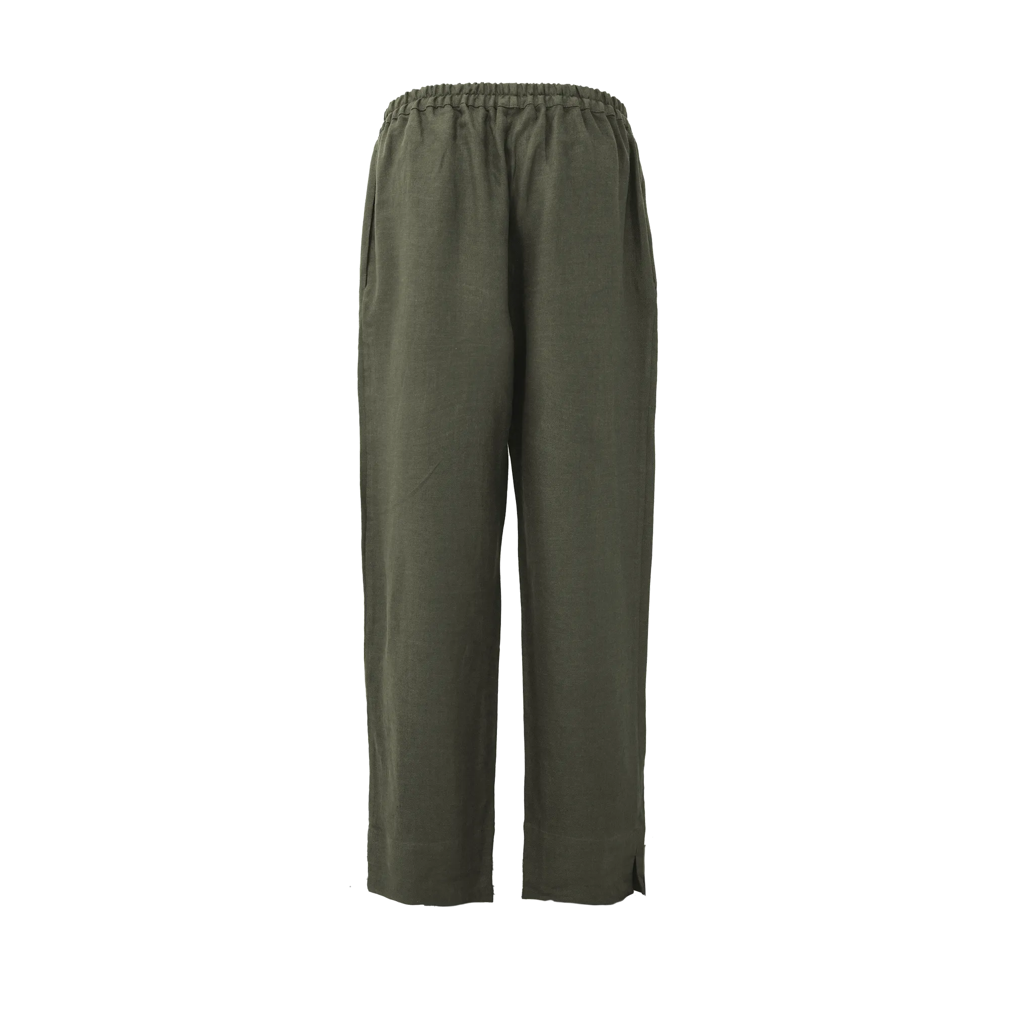 Dark Green Twill Linen Resort Pants